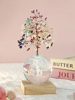 Chakra Tree Gift for Mom Women Birthday Mother’s Day, 3D Mom Kid Figurines Night Light Crystal Ball for Meditation Relaxation, Spiritual Tree Feng Shui Decor for Home Office Shelf Desk