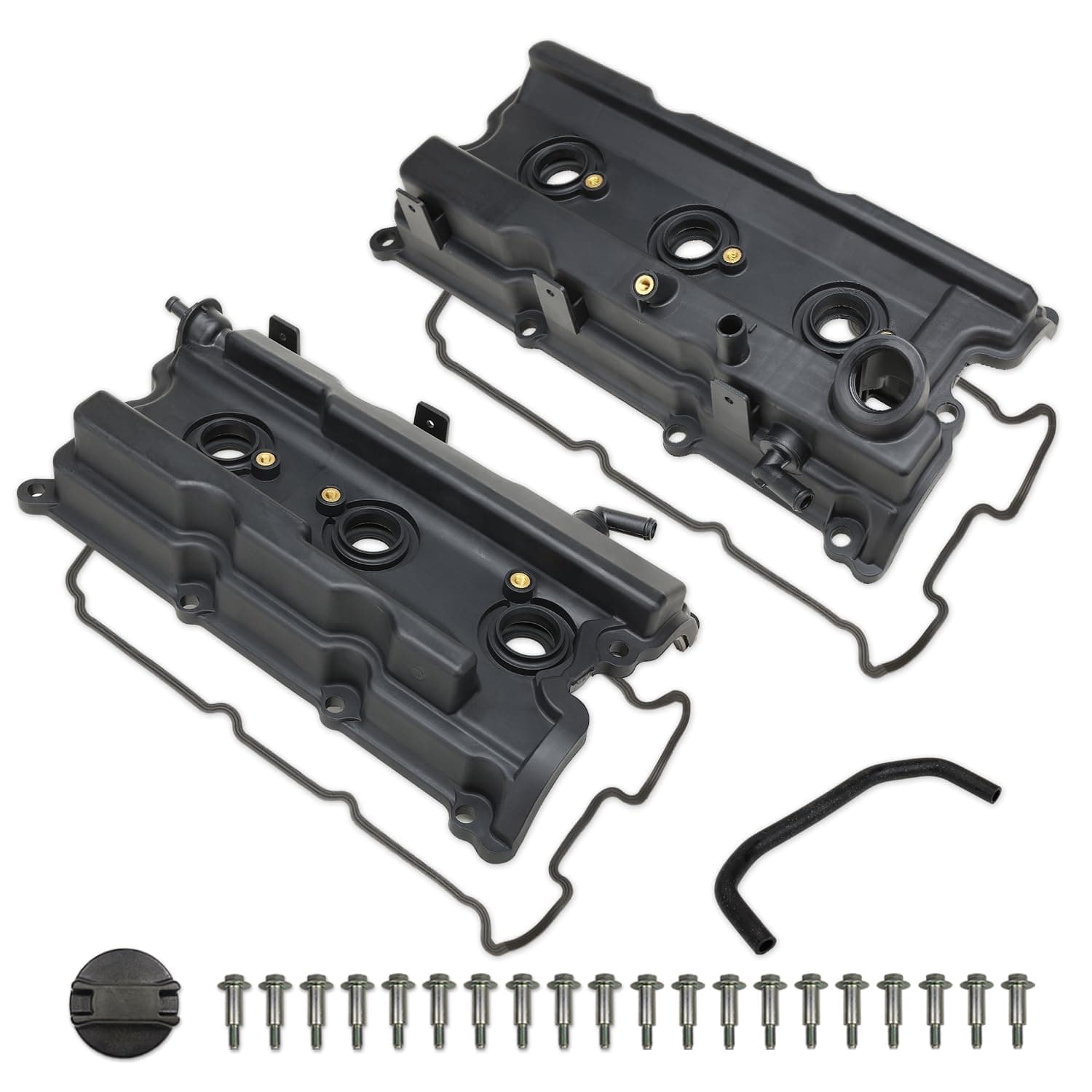 MITZONE Engine Valve Cover Set with Bolt & Oil Cap & Gasket & Spark Plug Tube Seal & PCV Valve for 2003-2008 Nissan 350Z Infiniti FX35 G35 M35 VQ35DE 3.5L Part # 13264AM600 13264AM610
