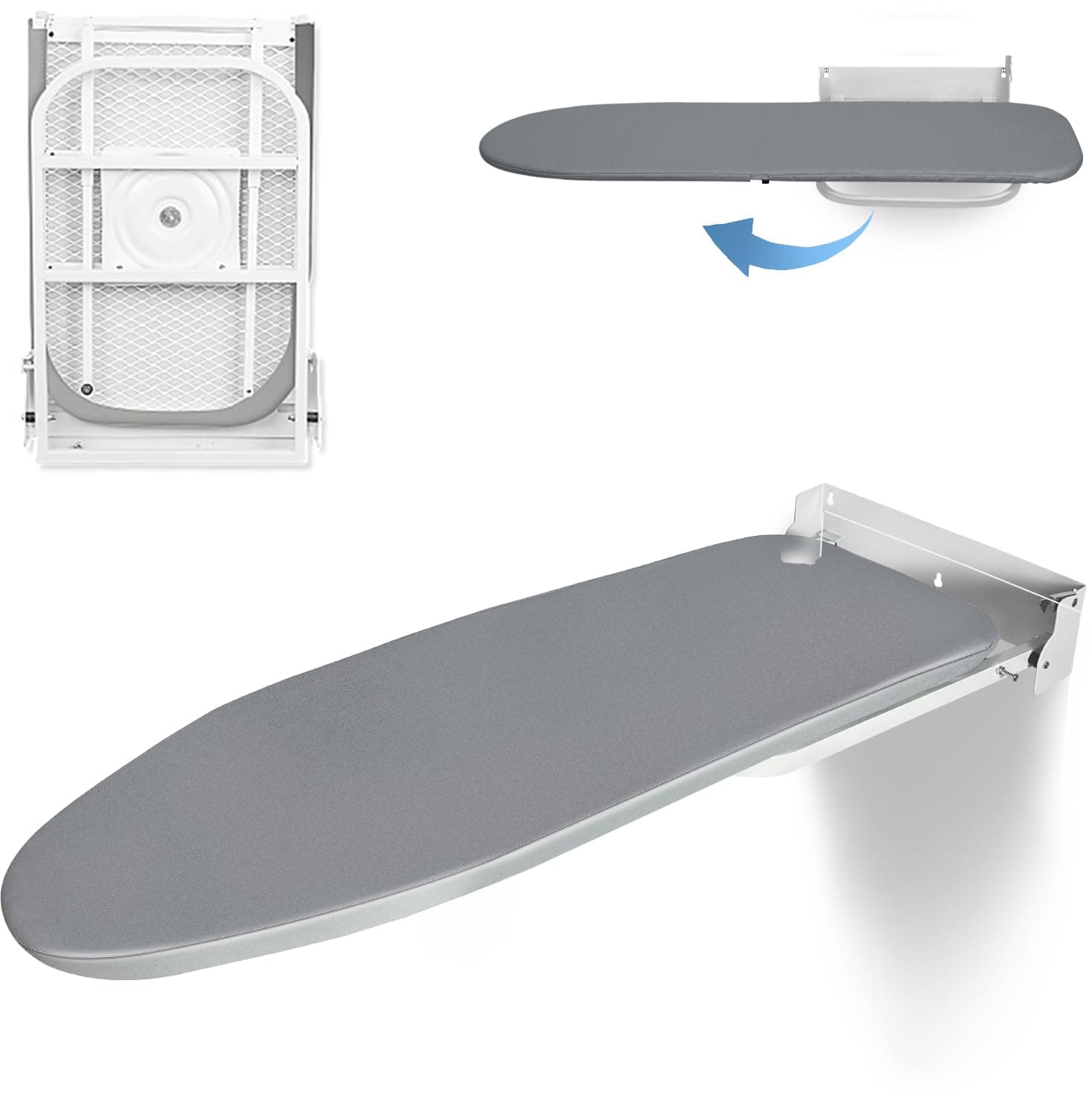 VerRich Foldable Wall Mounted Ironing Board 36” x 12”180°Rotatable Ironing Boardwith Heat Resistant Cover, Space-Saving for Home, Laundry Room,Apartment & Dorms, Gray