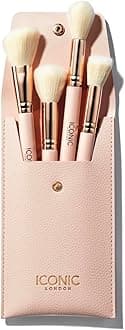 Handbag Glam Face Brush Set | Includes Stippling Brush, Powder Brush, Angled Brush, and All Over Face Brush, for On-The-Go Application