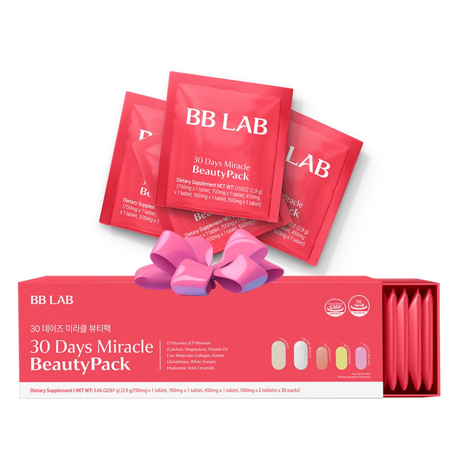 30 Days Miracle Beauty All-in-one Pack, Low Molecular Collagen, Elastin, Glutathione, Ceramide, Hyaluronic Acid, Multivitamins & Minerals, Calcium, Magnesium, Vitamin D