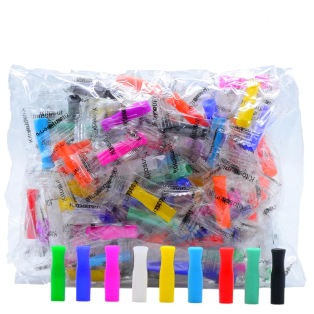 100pcs Straw Tips Reusable Silicone Straws Tips for Meta Several Colors Food Grade Covers Individually Wrapped Silicone Fits for Regular 1/4 Inch Wide Stainless Steel Straws