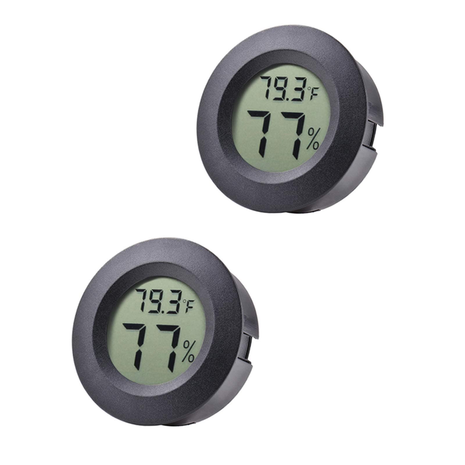 Veanic 2-Pack Mini Hygrometer Thermometer Fahrenheit or Celsius Meter Digital LCD Monitor Indoor Room Round Humidity Temperature Gauge for Humidors Home Greenhouse Babyroom Reptile Incubator