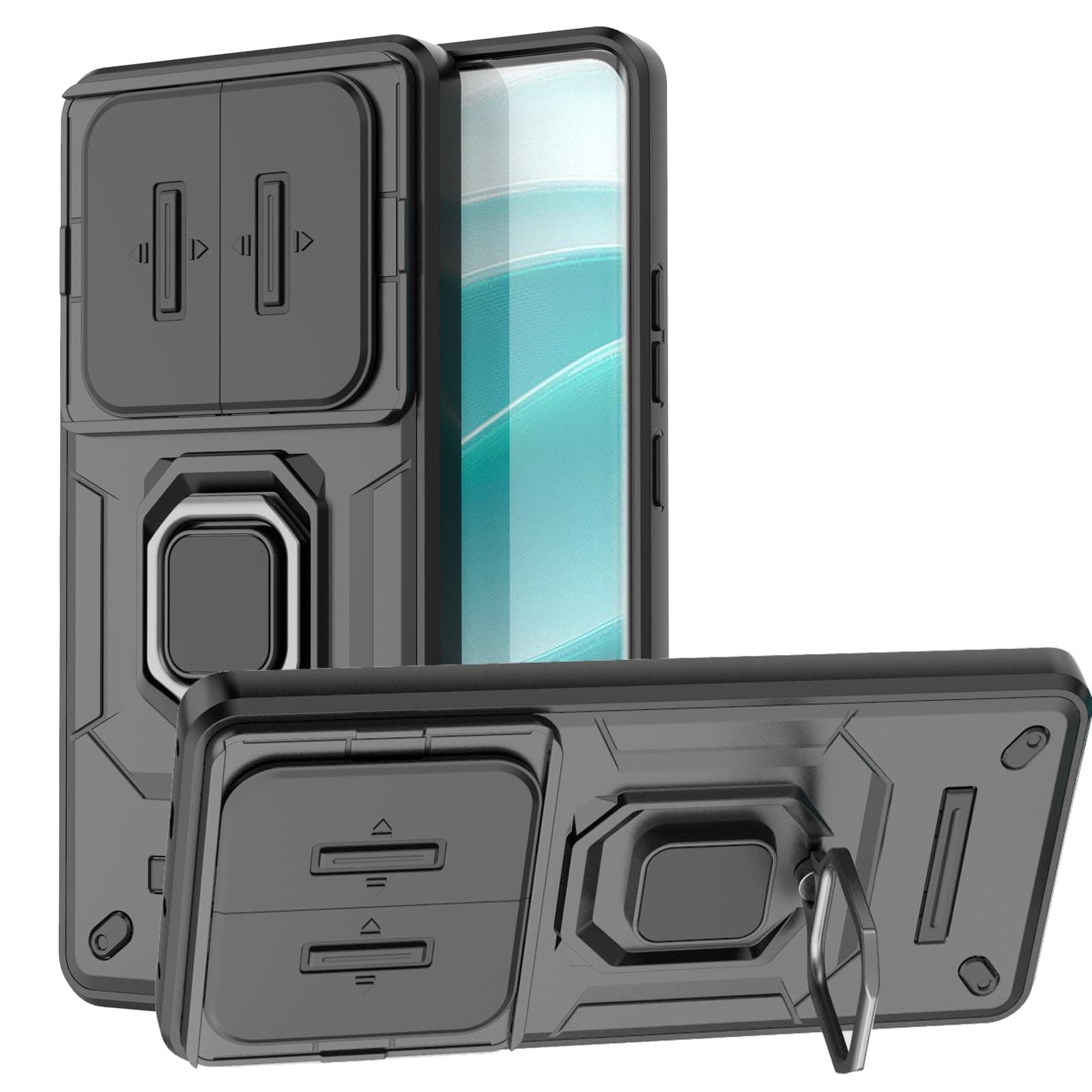 for XiaoMi RedMi Note 14 PRO 5G Case, for RedMi Note 14 pro 5G Dual Layer Heavy Duty Armor [Military-Grade] Protective,with Lens Protects Magnetic Kickstand Case (Black, For RedMi Note 14 PRO 5G)