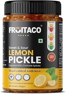Fruitaco Lemon Pickle – Authentic Indian Pickle with Tangy and Spicy Flavor | Perfect Side for Meal (500 Gm, Sweet & Sour Lemon Pickle)