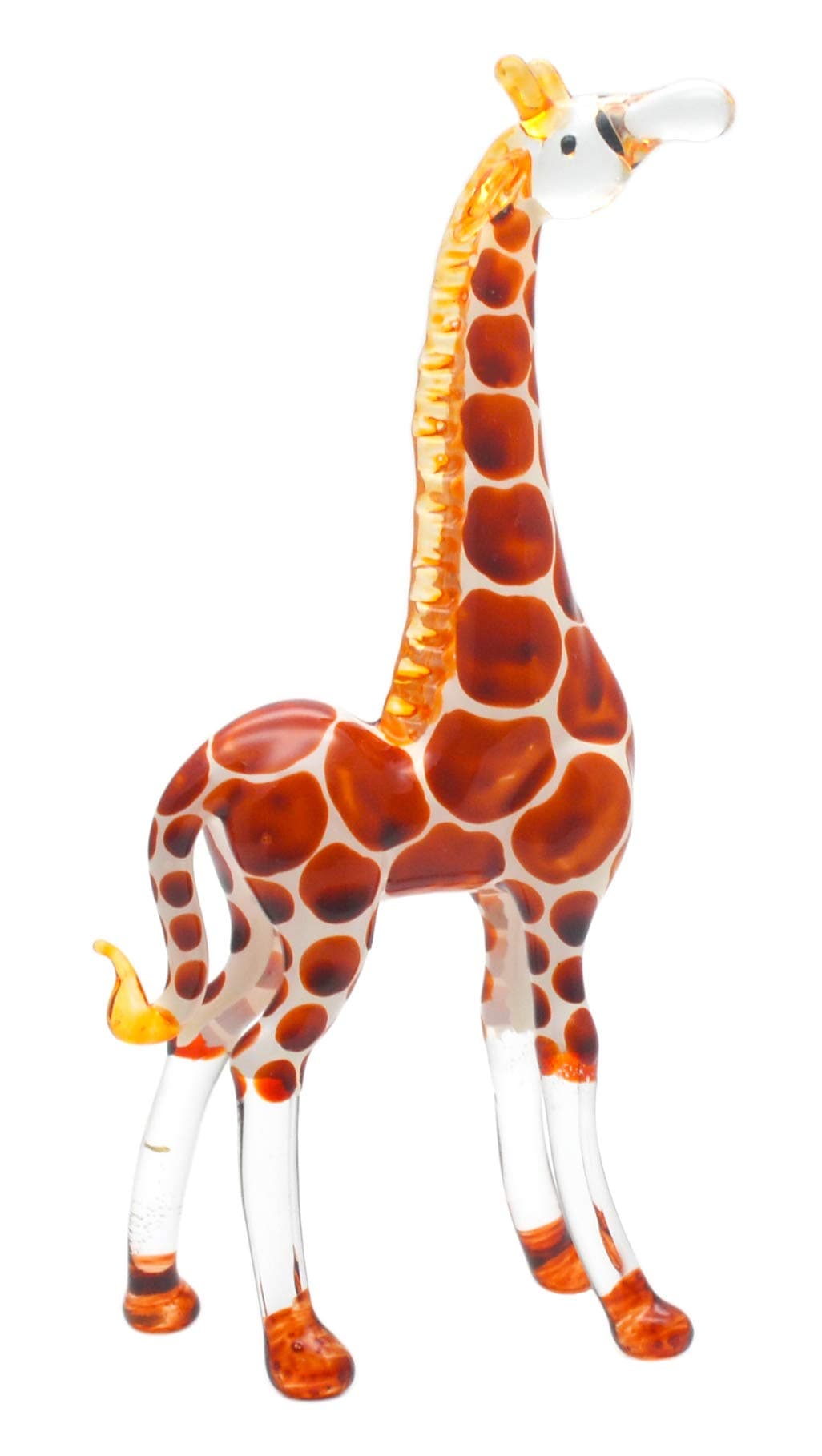 Tiny 4½" High Brown Giraffe Standing Figurine - Miniature Hand Blown Painted Glass Giraffes Savanna Wildlife Long Neck Tallest Animal Crystal Decorative Collectible Figure Décor Gifts