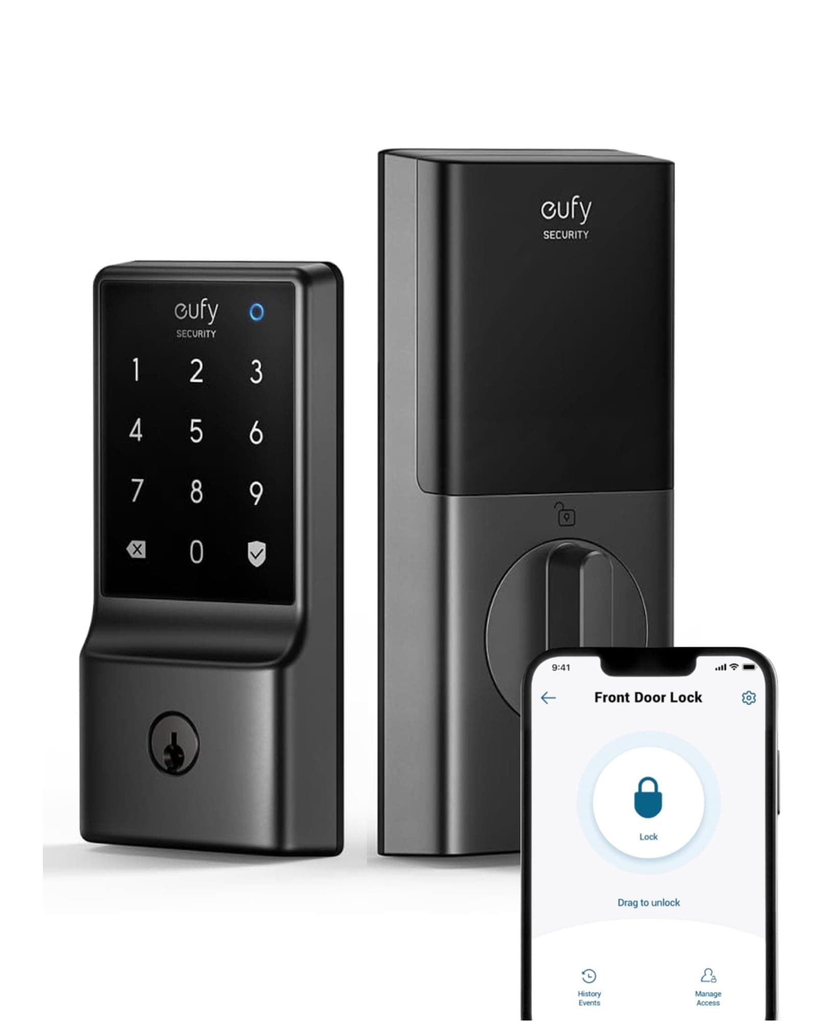 eufy Security C210(E110) Smart Lock, 5-in-1 Keyless Entry Door Lock, Built-in WiFi Deadbolt, Smart Door Lock, No Bridge Required, Easy Installation, Touchscreen Keypad, App Remote Control, BHMA Cert.