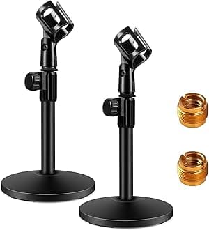 InnoGear Desktop Microphone Stand, Upgraded Adjustable Table Mic Stand with Mic Clip and 5/8" Male to 3/8" Female Screw for Blue Yeti Snowball Spark & Other Microphone, Pack of 2