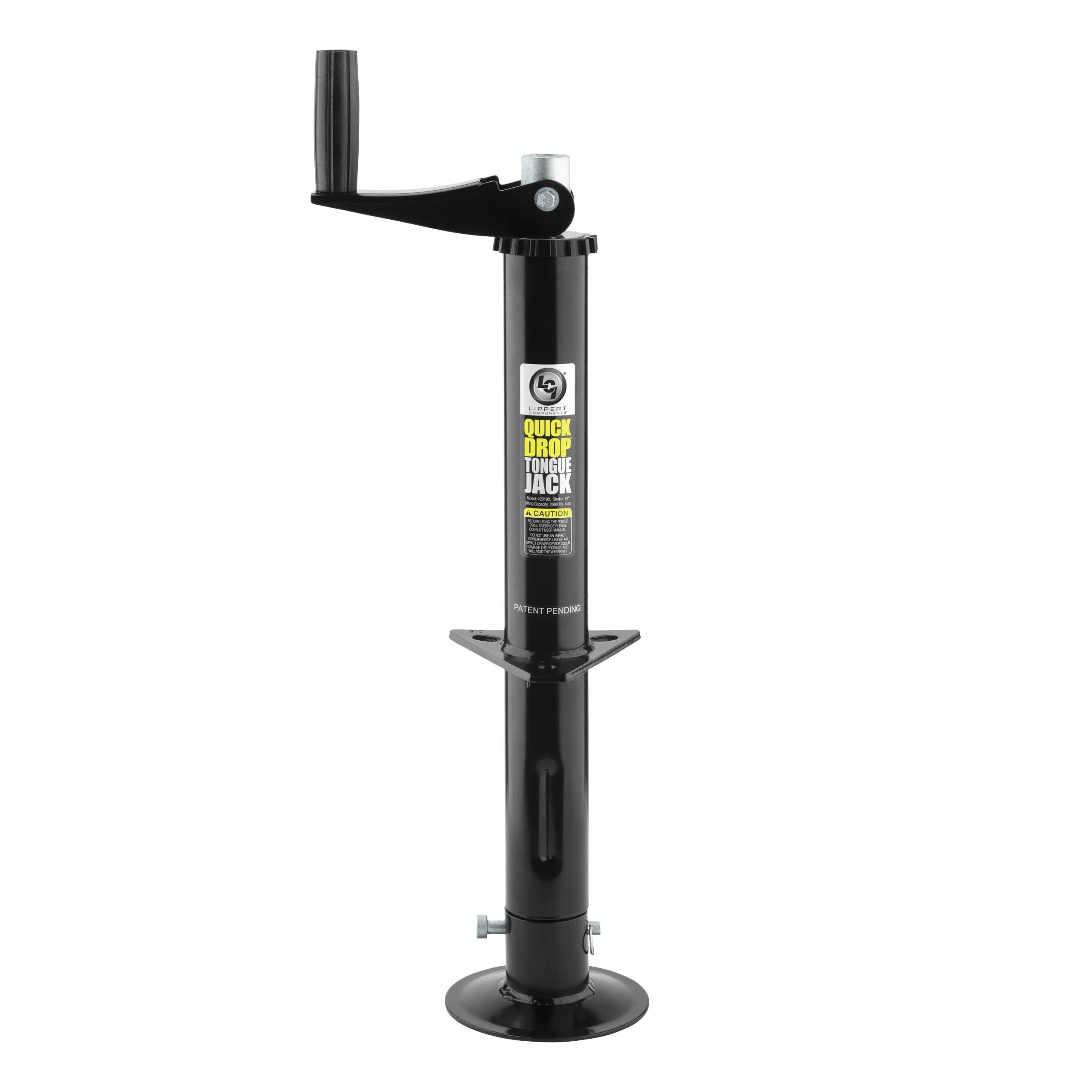 Lippert Components Quick Drop Tongue Jack for A-Frame Travel, Cargo, and Utility Trailers or 5th Wheel RVs, Black