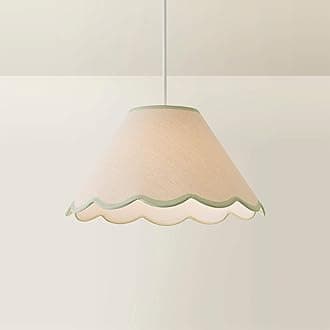 ValueLights | Large Easy Fit Natural Linen Tapered Light Shade with Green Scallop Trim for Ceiling Floor Table Lamp | Shades & Home Improvements Essential | 41cm Shade Width