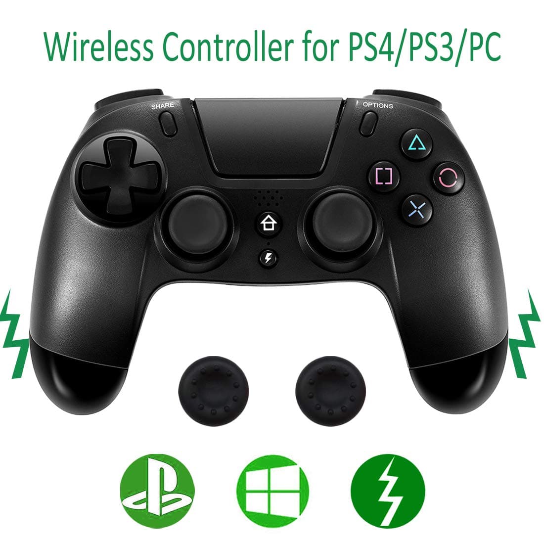 PS4 Wireless Controller,Dual Vibration Touch Pad Audio Jack Build-in Speaker for PlayStation 4/PS3/Steam Games on PC Gamepad Controller+2pcs Thumb Grip Cover Anti Slip by Jazane(Third Party Product)