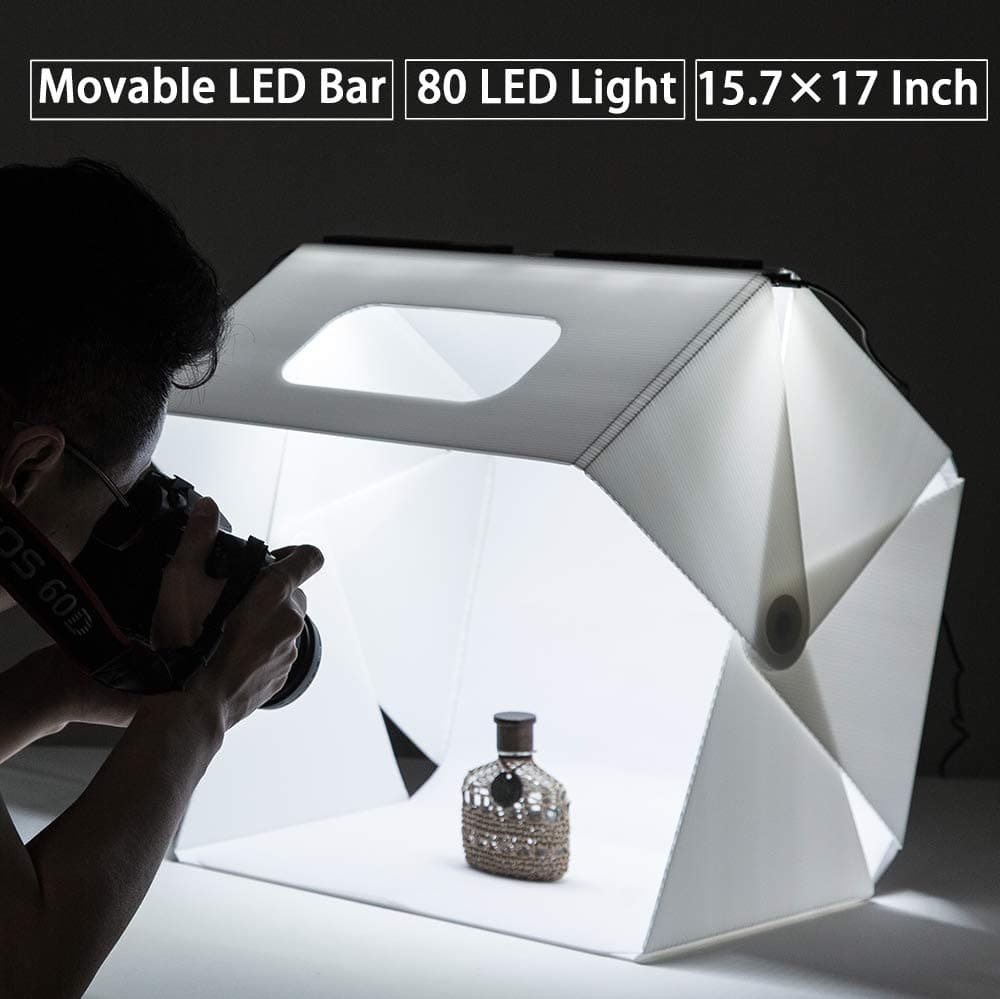 Slowbeat Foldable 15.7" x 17" Photo Studio LED Booth Light Box Shooting Tent Light Kit for E-Commerce Shooting - Including LED Light Set/USB Cable/White/Black Backgrounds