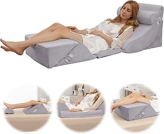 COSTWAY 6PCS Bed Wedge Pillows Set, Upgraded Super Soft Microvelvet Adjustable Foam Incline Cushion with Headrest & Knee/Leg Elevation, Bed Back Support Pillow for Surgery, Pain, Reading, Acid Reflux