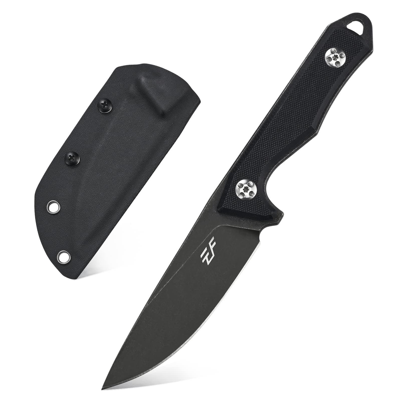 Eafengrow EF107 Fixed Blade Knife with D2 Steel Blade and Kydex Sheath - G10 Handle Compact Outdoor Field Utility Knife (Black)