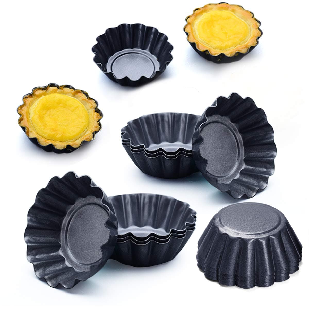 12 Packs Egg Tart Mold, Size 2.6 x 0.9inch, Cupcake Cake Muffin Mold Tin Pan Baking Tool, Carbon Steel