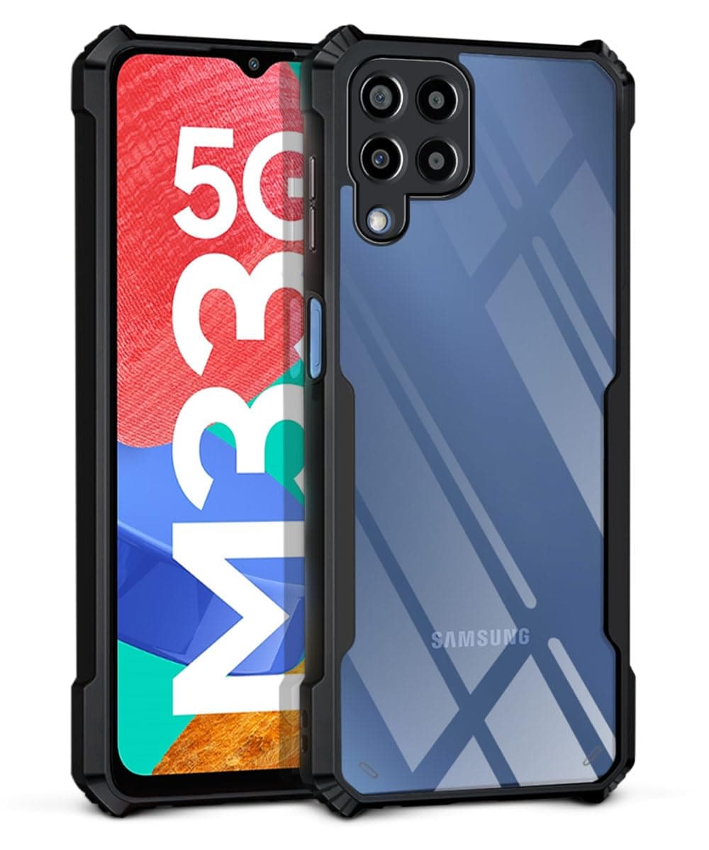 WOW IMAGINE Shock Proof Clear Back Cover Case Mobile Cover for Samsung Galaxy M33 5G (Hard | Hybrid PC + TPU | Full Armour Device & Camera Protection | Black)