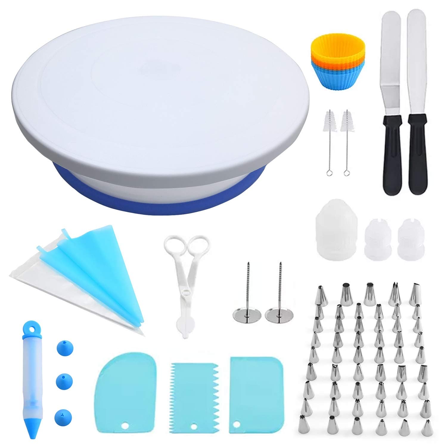 Chef Prosentials108 Pcs Cake Decorating Kit, 11 Inch Turntable with Icing Spatula Smoother, Tips, Bags, Cupcake Decoration Supplies