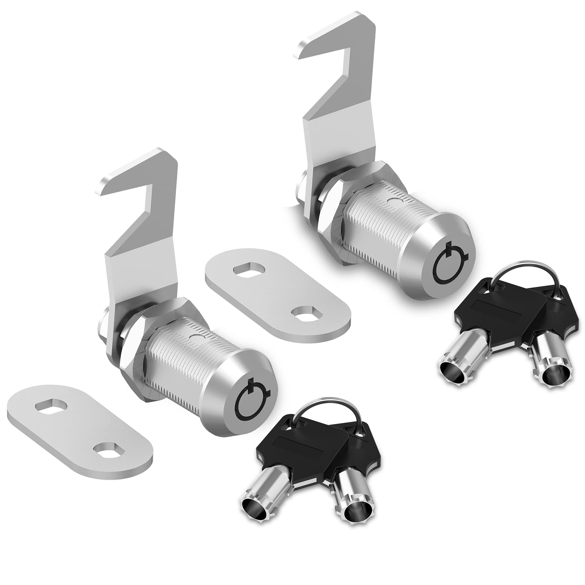 2 Pack Toolbox Locks with Keys, 1-1/8" Tubular Cam Lock Keyed Alike, Hook Cam Tool Box Locks Fits for Mailbox File Cabinet Drawer RV Storage Door Cabinet Lock, Zinc Alloy