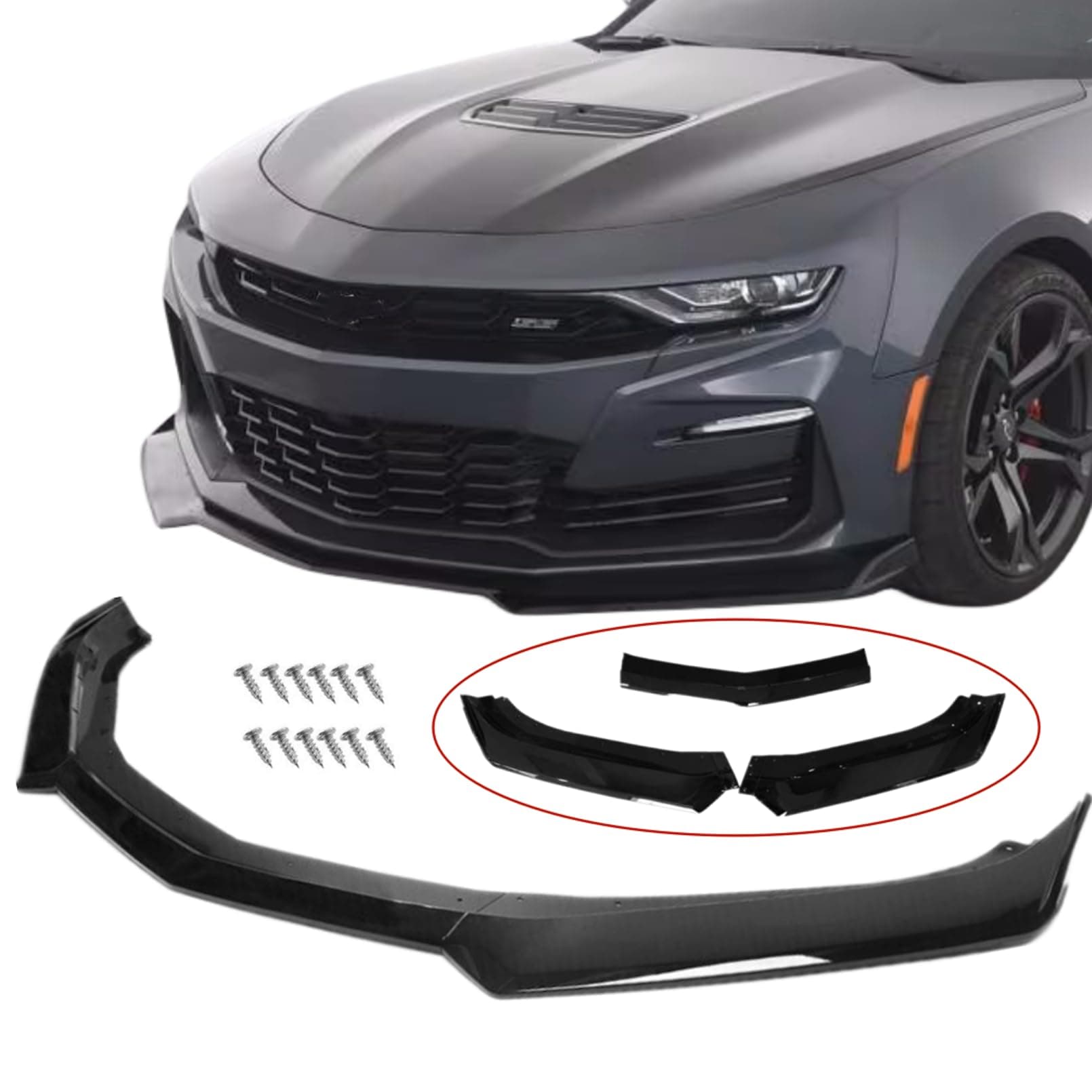 MUTUSAISI Front Bumper Lip Splitter Spoiler Compatible with 2016-2024 Chevy Camaro SS/ 2019-2024 LT LS RS, Air Chin Body Kit Accessories (Gloss Black)