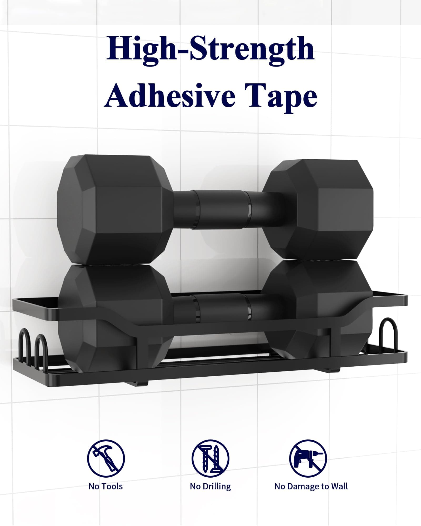 Kitsure Shower Caddy - 2 Pack, No Drilling Shower Organizer with 8 Hooks, Rustproof Stainless Steel Shower Shelf for Inside Shower, Wall Mounted Shower Rack for Bathroom, Kitchen, Black