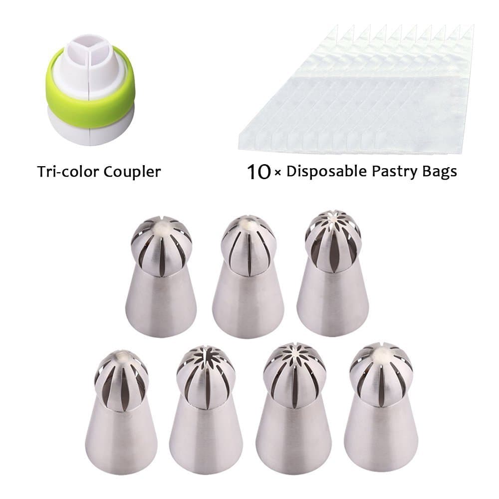 Emopeak 110 Pcs Cake Decorating Supplies Kit - Baking Supplies Set - Professional Stainless Steel DIY Icing Tips Russian Ball Piping Tips (82 Pcs Cake)