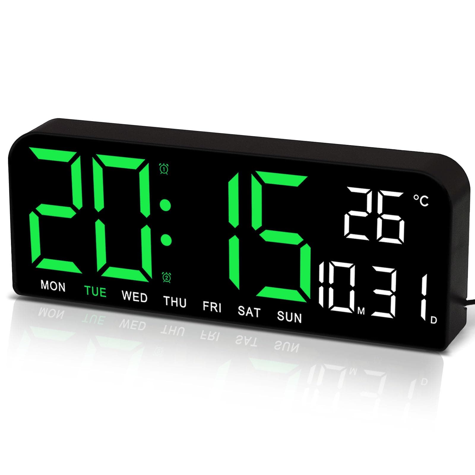 JoFomp LED Digital Wall Clock Decorative, 10" Digital Alarm Clocks for Bedrooms, Digital Clock Large Display with Temperature/Countdown/Auto Dimmer/Snooze - 12/24H, Modern Wall Clock Digital for Kids