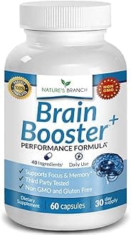 40-in-1 Brain Booster Supplement for Focus, Memory, Clarity, Energy | Advanced Vitamins Plus eBook | for Men & Women, Cognitive Function Nootropic Support with DMAE, Mind Health Formula | 60 Capsules