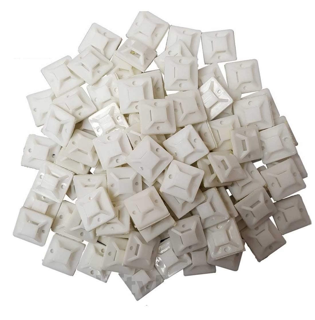 Cable Tie Mounts (25mm x 25mm) Self ADHESIVE Clips Wire Tie Base - Premium Grade Strength Screw-Hole Anchor Point Provides Optimal Strength (100 Clear/White)