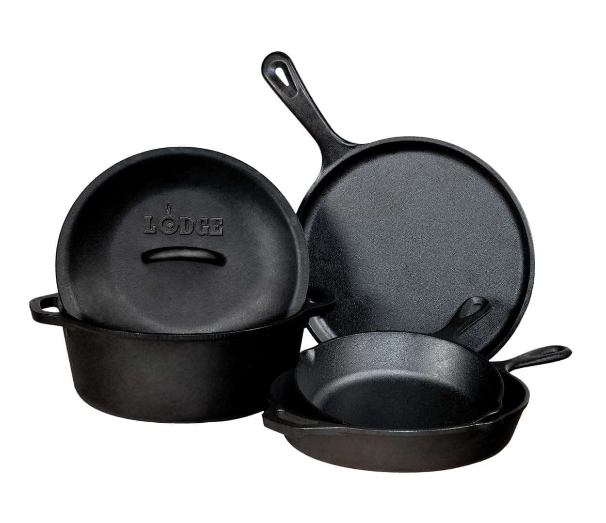 Cast Iron Set - Pre-Seasoned Kitchen Set - Skillets, Griddle & Dutch Oven Included - PFAS-Free Non-Toxic Cookware - 5-Piece Set