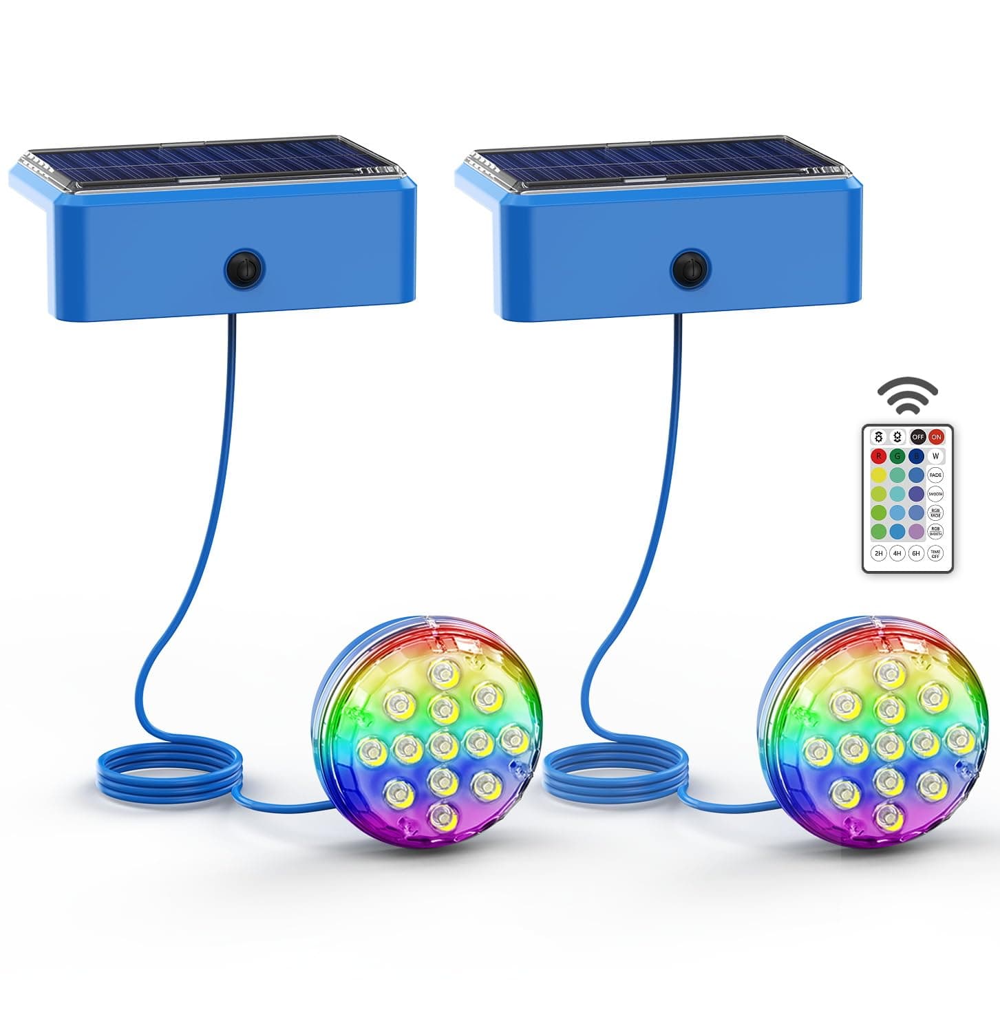 Solar Pool Lights, Solar Powered Submersible LED Lights with Remote IP68 Waterproof, Swimming Pool Light, 16 Colors Pool Light for Frame Above Ground Inground Pool, Pond (Blue, 2 Pack)