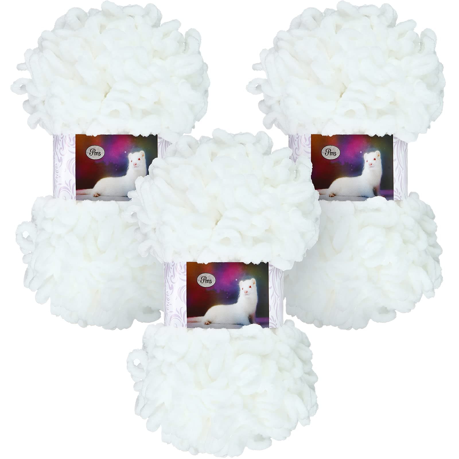 3 Rolls Finger Blanket Yarns Puffy Loop Yarn Soft Crochet Fluffy Finger Knitting Chunky Hand Woven Fluffy for DIY Knitting Crafts(White)