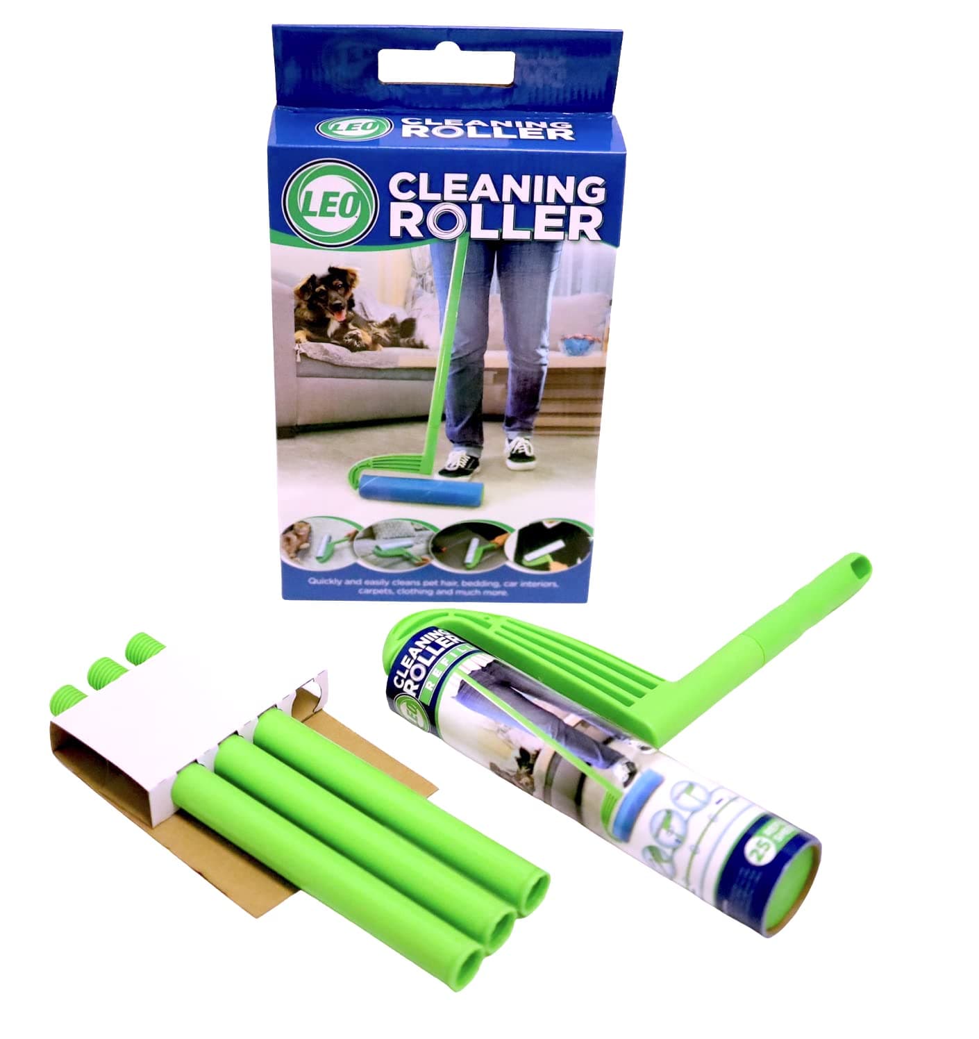 Large 10-Inch Wide Lint Roller Refills 25 Sheets with extendable Handle to 45 inch for Lint Removers Household Cleaning Easily Remove Pet Hair Dust and Debris from Floors Carpets and Furniture