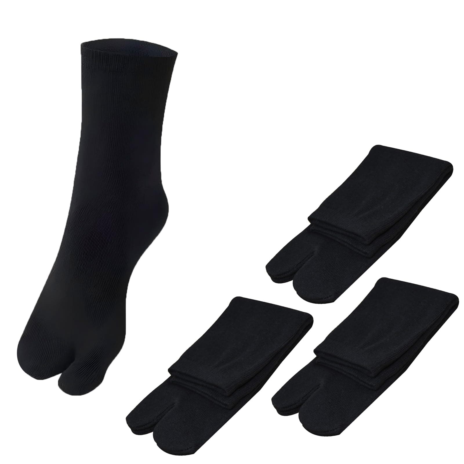 3 Pairs Japan Tabi Socks, Split 2 Toe Sandals Ninja Slipper Japanese Kimono Black