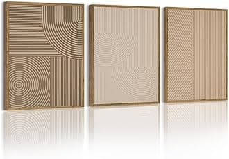 PHOPAGO Minimalist Abstract Framed Wall Art Modern Boho Neutral Line Wall Decor Geometric Artwork Kitchen Dining Room 11x14in Natural Framed