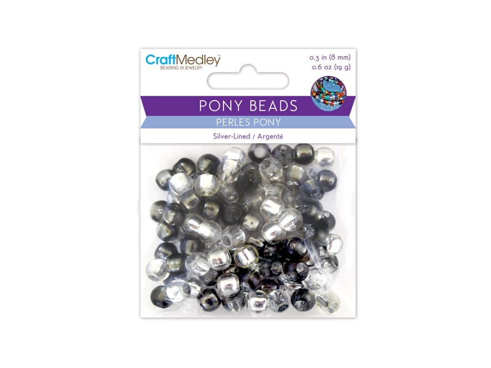 CraftMedley Pony Beads, Silver-Lined, 8mm, 19g, Classy