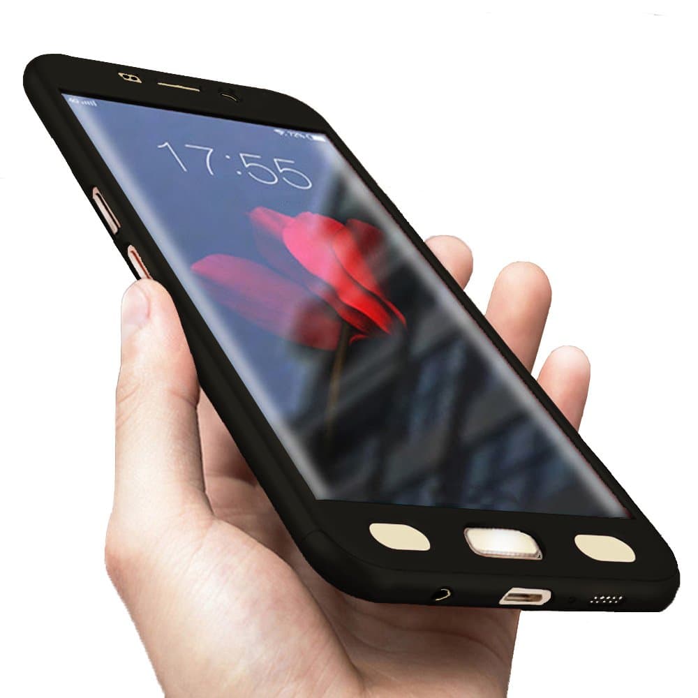 Compatible for Galaxy S7 Edge Case, 360 Full Body Hard PC Case with[Tempered Glass Screen Protector] 3 in 1 Ultra-Thin Case (5.5inch) (Black)