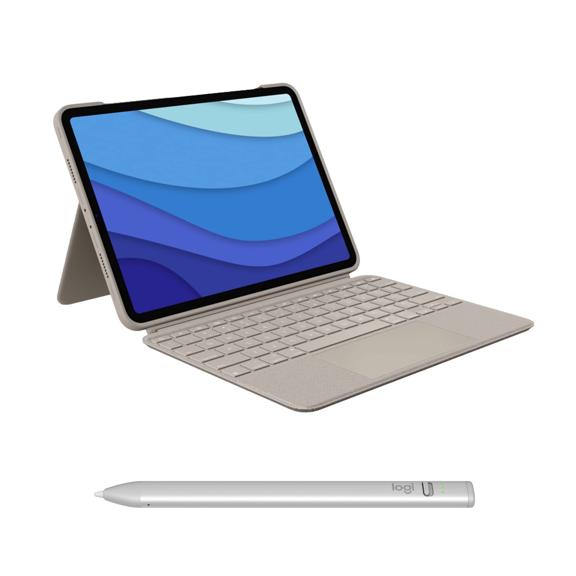 Logitech Combo Touch iPad Pro 11-inch (1st, 2nd, 3rd & 4th gen - 2018, 2020, 2021, 2022) Keyboard Case and Logitech Crayon (USB-C) Digital Pencil (2018 releases and later) - Sand, USA Layout