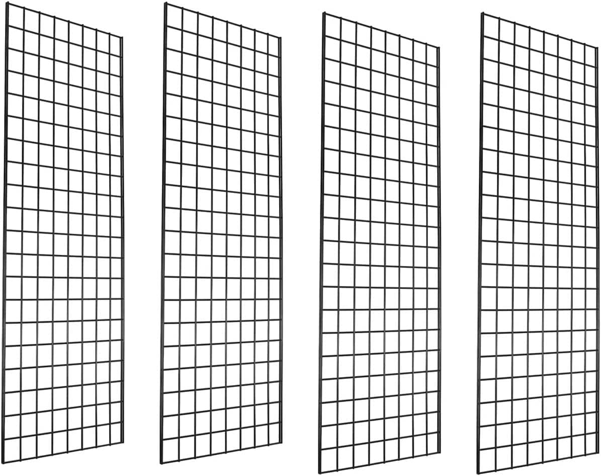 Only Hangers - Commercial Grade Gridwall Panels – 2’ Width x 6’ Height, Pack of 4 (Black Finish)