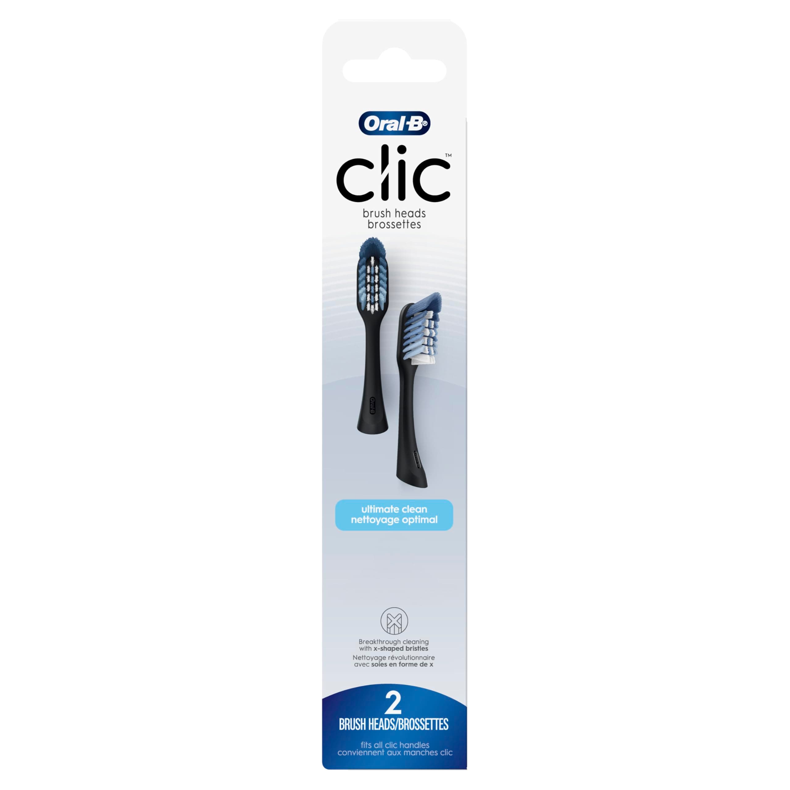 Clic Toothbrush Ultimate Clean Replacement Brush Heads, Black, 2 Count