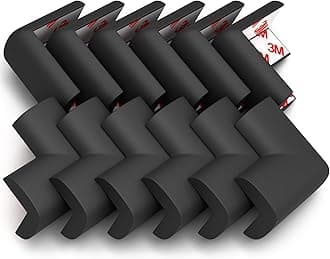 12-Pack Corner Protectors Baby Proof, Furniture Corner and Edge Safety Bumpers, Soft Rubber Foam Cushion Covers, 3M Taped Corner Guards, Baby Child Proofing Pads, Table Corner Protectors, Black