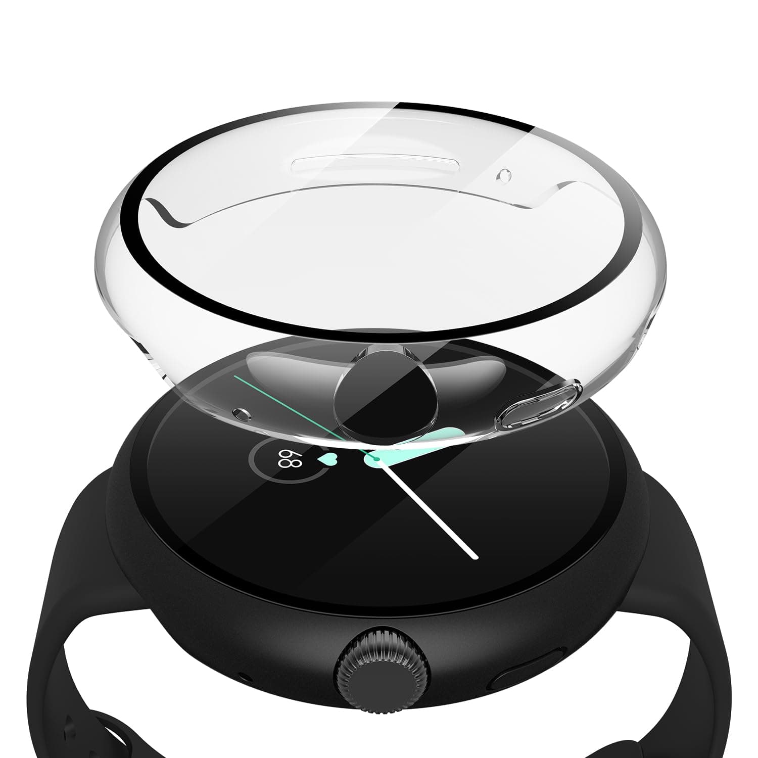 Misxi 2 Pack Hard PC Case with Screen Protector Compatible with Google Pixel Watch 2 / Pixel Watch 41mm, High Sensitivity Lightweight Anti-Fall Cover, 1 Black + 1 Transparent