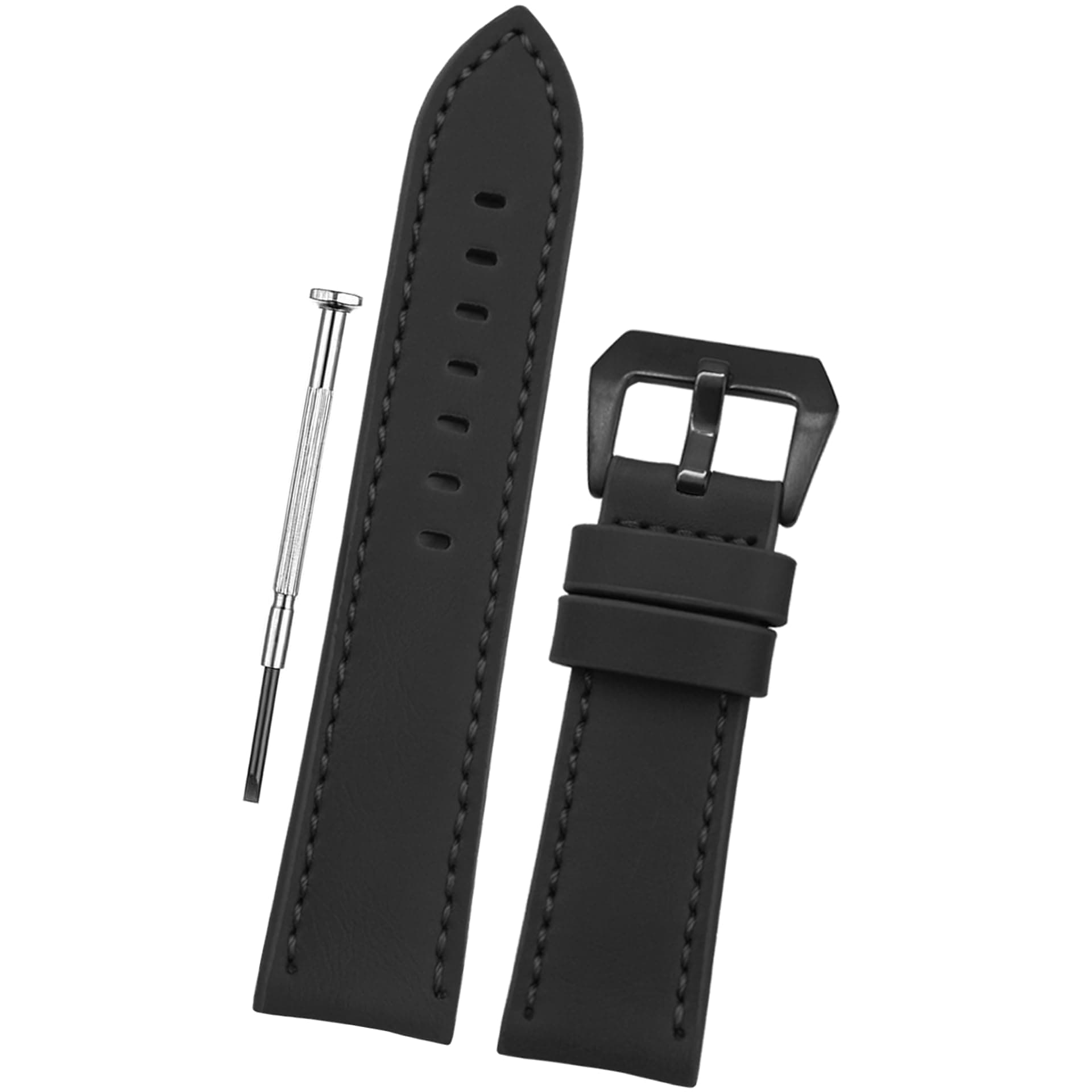 DBLACK ''ALBAF'' Genuine Leather Watch Strap, Thick Strap for Heavy Watches, Matte Finish Leather Watch Belt // For 20mm, 22mm, 24mm, 26mm, or 28mm Watch Band (Choose Your Size & Color)