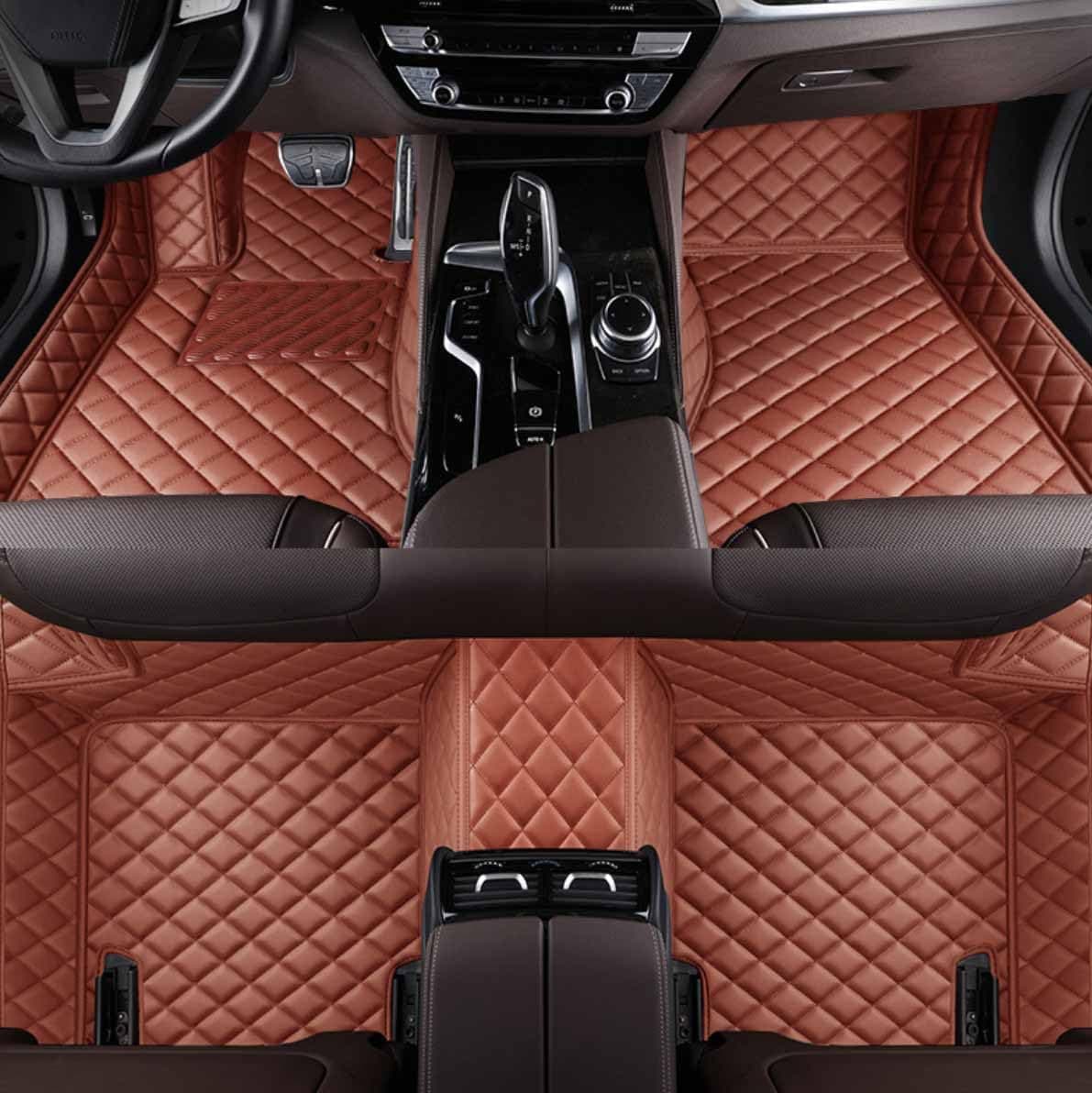 Custom Personalized Floor Mats ，Luxury Full Coverage All Weather Car Floor Mats，Anti-Slip Leather Car Mat Set ，Custom Floor Mat， for 99% of Cars, Trucks & SUV. (Light Brown)