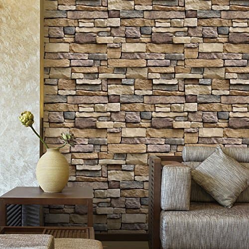 Wall Sticker Brick 3D Brick Wall Decorative Stickers Self-Adhesive Stone Art Mural Decor Wallpaper Removable Wall Decal Home Decor 17.7"x 39.4" (Brick)