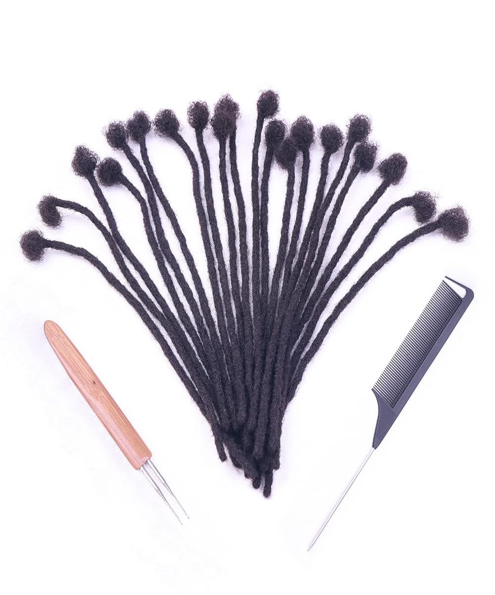 0.4cm and 0.6cm Width 4-16 Inch 10-100 Strands Options 100% Human Hair Dreadlock Extensions for Men Women Kids Full Handmade Human Loc Extensions with Needle and Comb(0.6cm, 6inch, 10Strands)