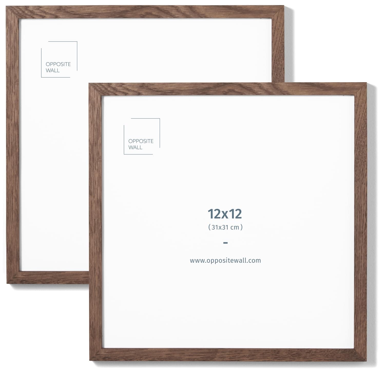 Opposite Wall - 12x12 in - Dark Solid Oak Wood Picture Frame - Lightweight, Versatile & Shatterproof - Wall Hanging Poster or Photo Frame - Wall Decor for Office, Gallery & Home - 2 Pack