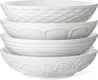 Artena Pasta Bowls 32oz, Ceramic Large Salad Bowls 8 inch, Soup Bowls Set of 4, White Serving Bowls for Entertaining, Wide Shallow Dinner Bowls Plates, Microwave Dishwasher Oven Safe, Multiple Pattern