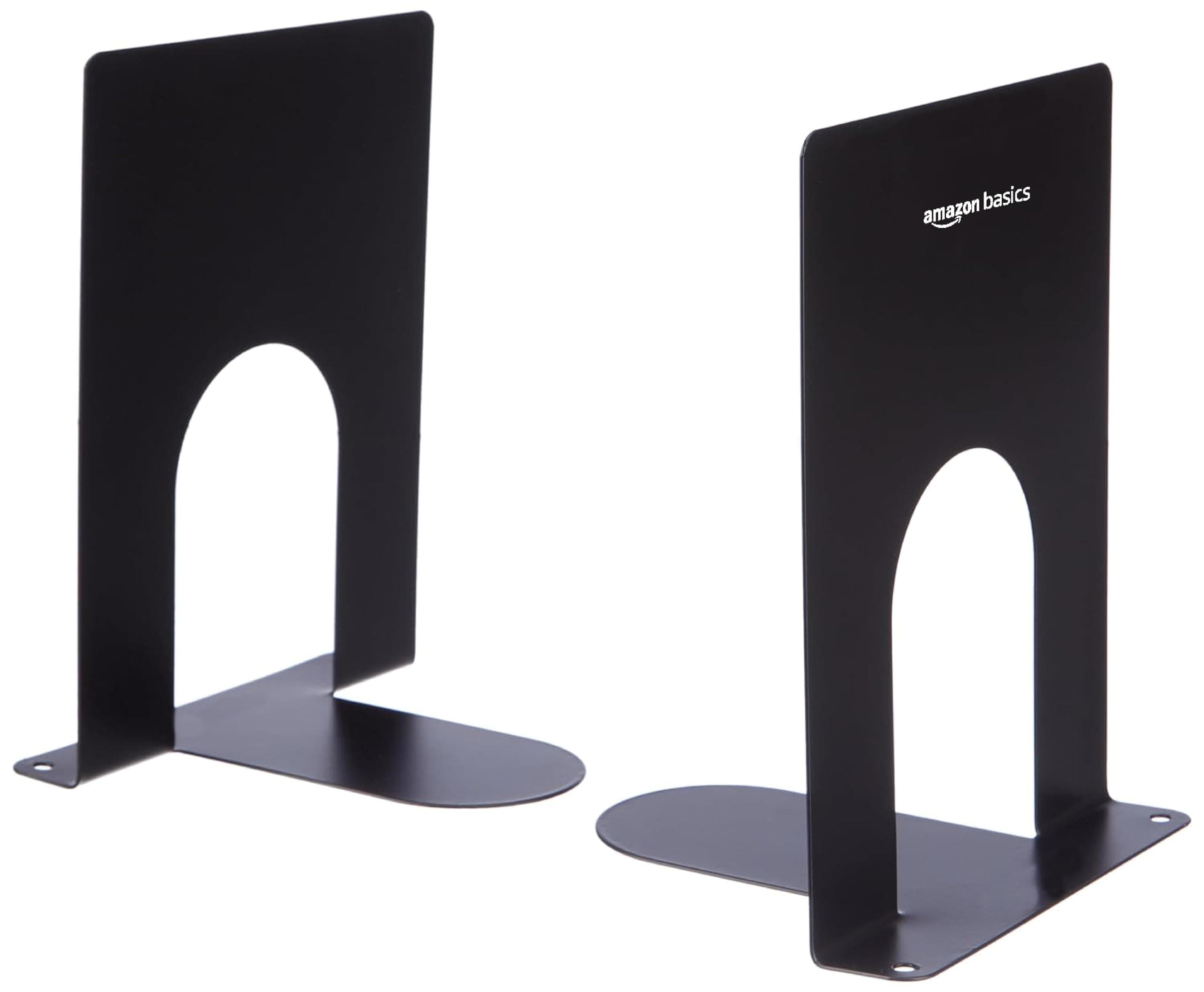Amazon Basics MS Metal Bookend for Office, Home, Bedroom | Set of 2 | Black