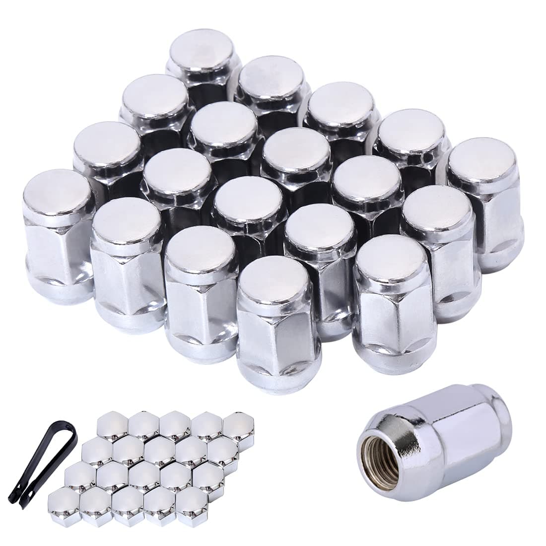 1/2x20 Lug Nuts 1/2-20 Chrome 19mm (3/4") Hex 1.38" Long Set of 20 Acorn Lug Nuts Wheel Lug Nut Fit for Jeep Wrangler JK Jeep Grand Cherokee etc