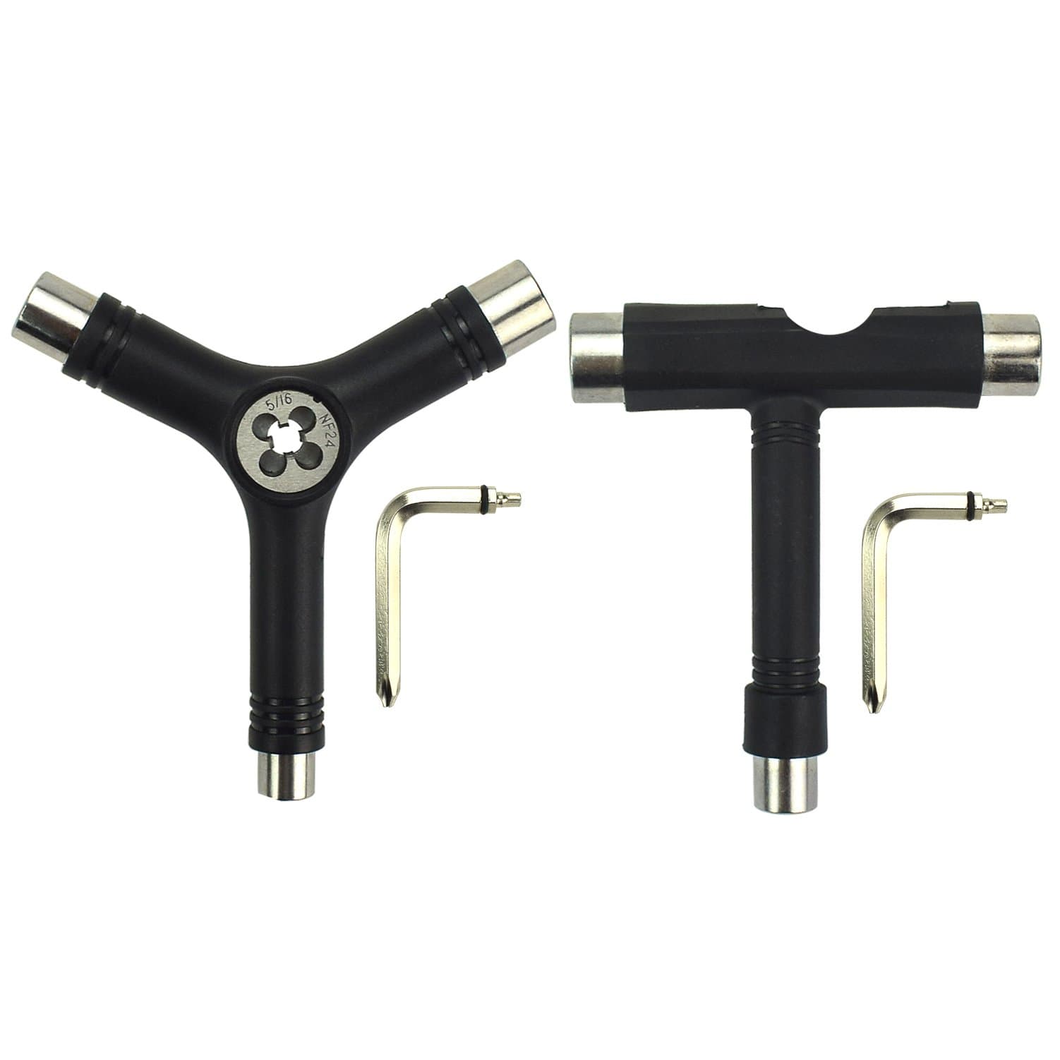 WisMilty Skate Tool, All-in-One Multifunction Portable Skateboard Tools with T-Type Allen Key & L-Type Phillips Head Wrench Screwdriver Tools Set of 2 - Black